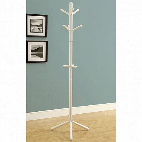 Monarch Specialties I2002 Contemporary Dense Wood Coat Rack In White