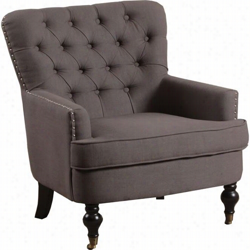 Powell Furniture 14s2004 Rachel Button Tufted Accent Arm Chair In Grey Fabric