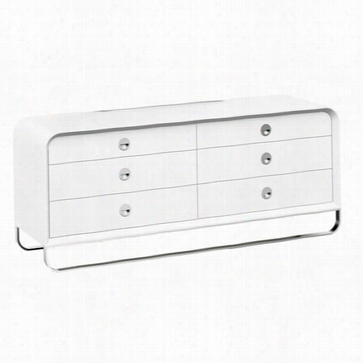 Whiteline Modern Living Dr1215-wht Liquido Stanless Steel Legs Dresser In High Gloss Wwhite