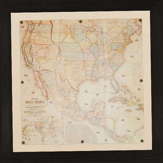 1853 Map Of North America Wall Art - 40""hx40""wx2""d, Jacob Monk
