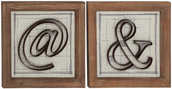 At And Ampersand Symbol Wall Decor - Set Of 2 - Stud Of 2, Ivory