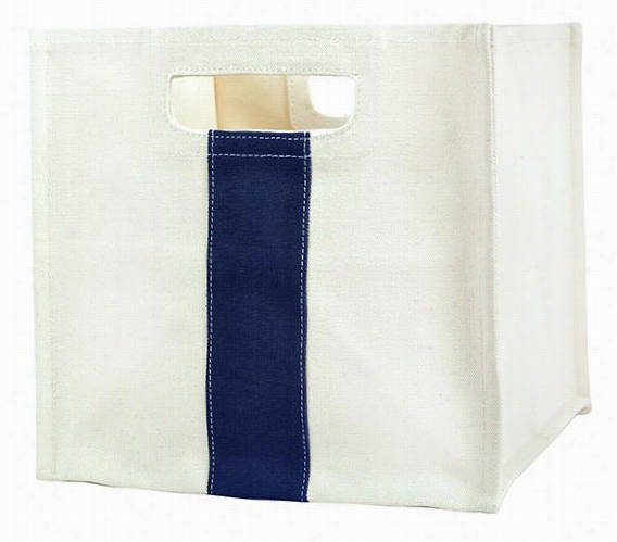 Canvas Stripe Bin - 11""hx11&qot;"wx 11""d, Navy Blue