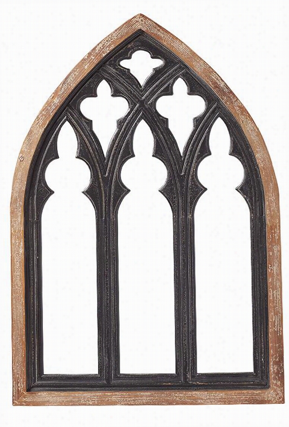 Cathedral Wall Mirror - 43.25""hx30""wx1., Weathered Woodtone &wmp; Distressed Black