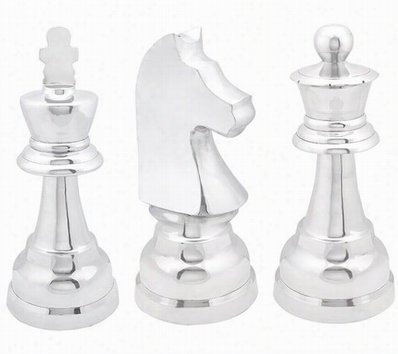 Chess Pieces - Set Of 3 - Suit Of 3, Silvery