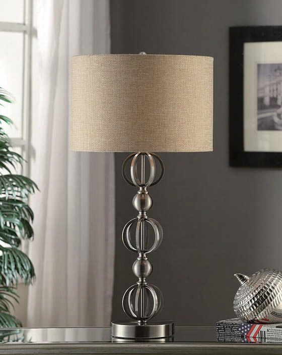 Eliane Metal Table Lamp - 33""hx7"" Diameter, Sil Ver Nickel