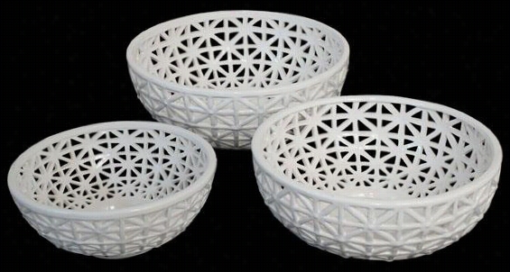 Fiona Pierceed Bowls - Set Of 3 - Set Of Three, White