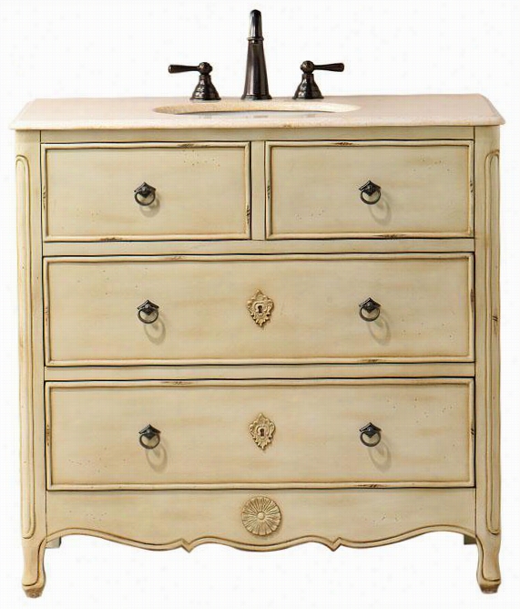 Kehs Vanity - 35""hx36""w, Distressed Cream