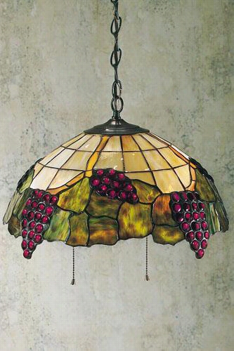 Medium Tiffany-style Grape Vineyards Pendant -  11""hx17&quo T;"d, Green Iron