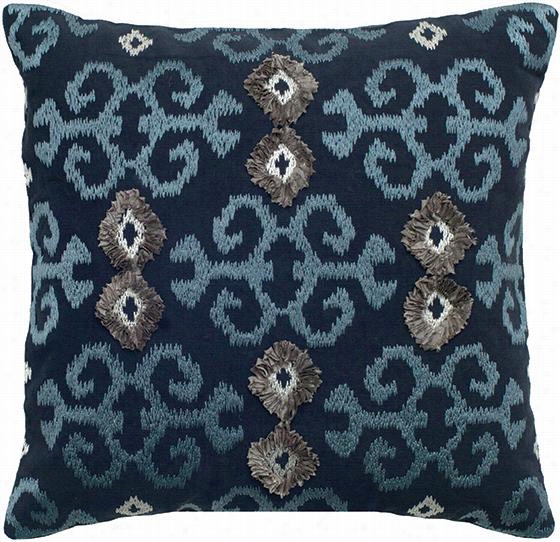 Niyali Embroidered Pillow - 18""squardx1""w, Navy/silver