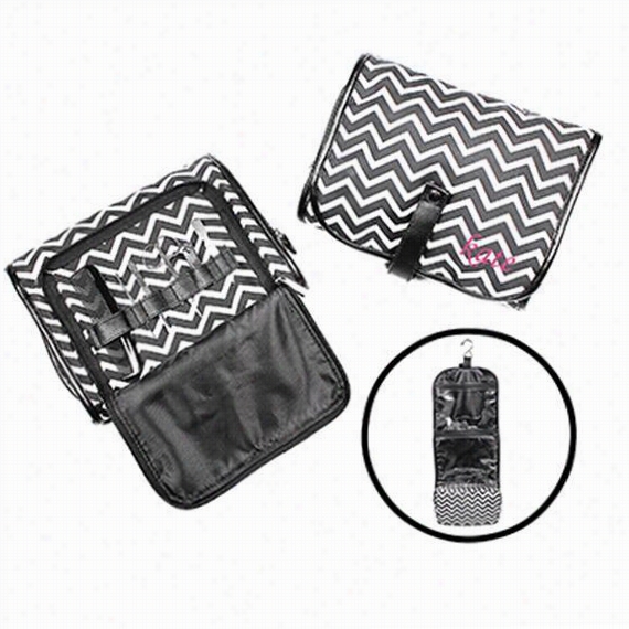 Personalized Chevron Hanging Cosmetic Bag - 10""hx24""wx1""d, Black