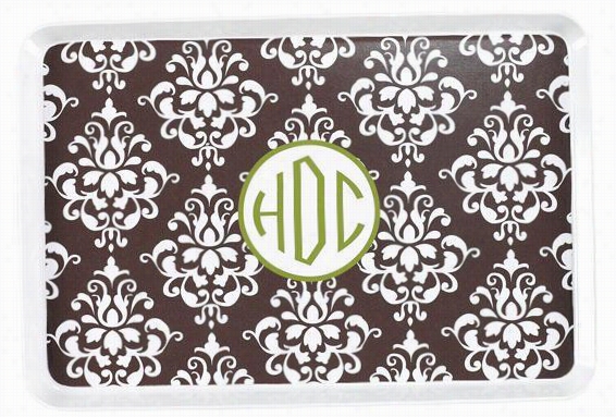 Personalized Monogram Damask Serving Tray - 9.25""x14"", Brown