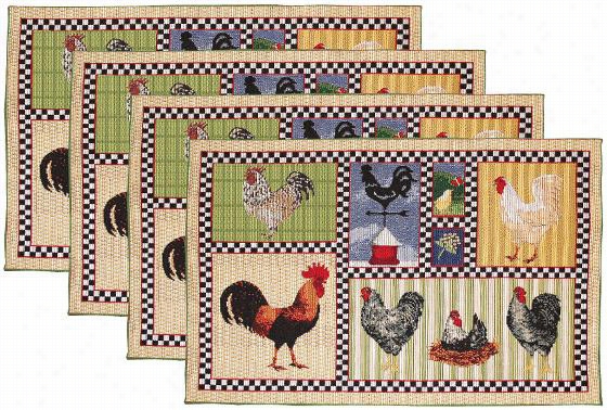 Rooster Placemats - Set Of 4 - Set Of Four, Mult