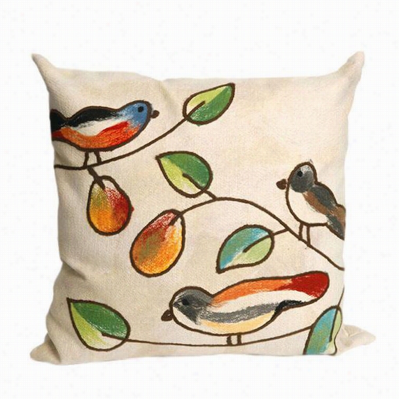 Song Birds Decorative Pillow - 20""hx20""w,ivory