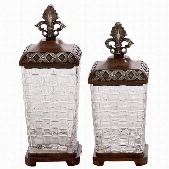 Zona Glass Jars - Set Of 2 - Set Of 2, A Ntique Silver/brown/clear