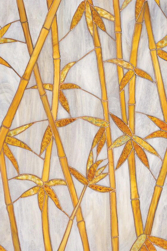 Bamboo Stained Glass Window Fiml - 36h X 24""w, Gold