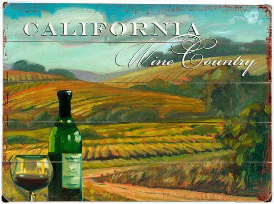 Califotnia Wine Country Wooden Sign - 20"&&quo T;hx14"&quott;w, Blue