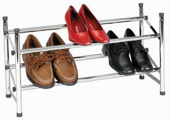 Chrome Expandable Shoe Rack - 14.25""hx24"&qult;w Silveer Chrome