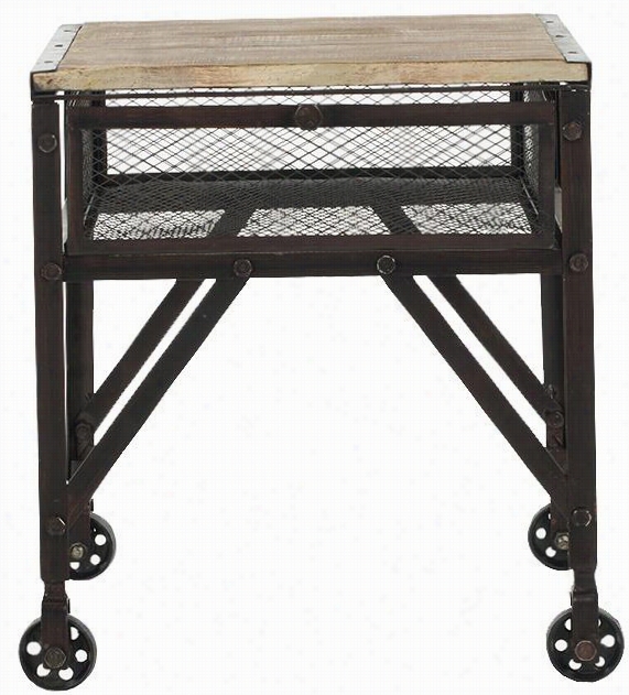 Decker Rollng Side End Table - 23""h X 22""w, Ntl W/brush Black