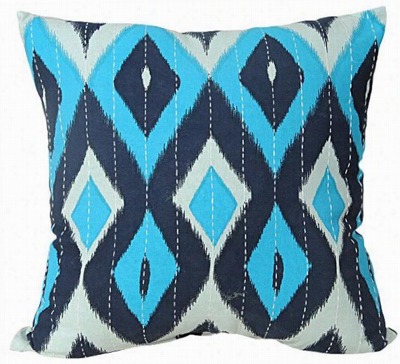 Diamond Ikat Pillow-  18&auor;"hx18""wx4""d, Blue