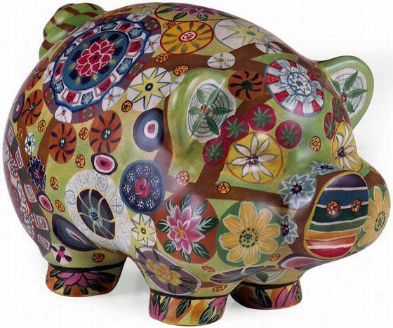 Folkart Piggy Bank - 6.75""hx7"&uqot;wx11""l, Multi