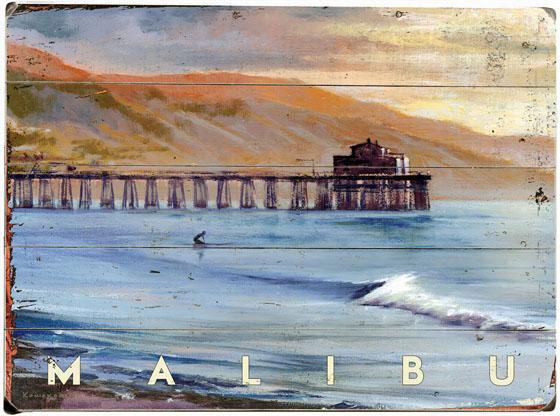 Malibu Pier Wooden Sign - 20""hx14""w, Blue