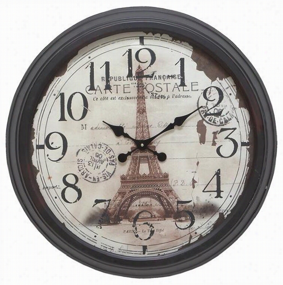 Metal Paris Wall Clock - 28hx28w, Brown