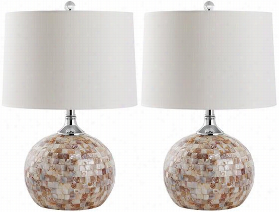 Nikki Shell Table Lamp - Set Of 2 - 21.5""hx14""wx14""d, Ivory