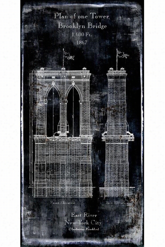 Plan Of Single Tower Brooklyn Rbidge Wall Art - 24"q&uot;wx48""hx2"&"d, Black