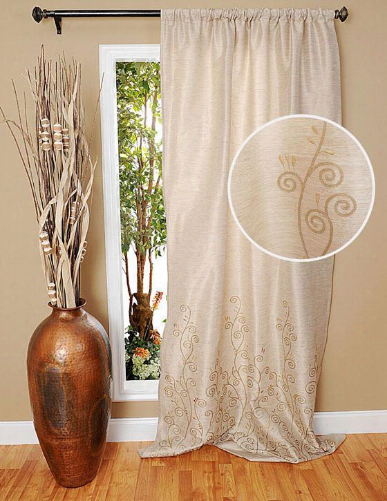 Rosabelle Embroidered Curtain Panel - 9h X 48""w, Ivory