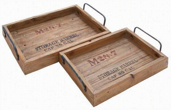 Rustic Wood Tray - Set Of 2 - S/2 18"&quo;t, 15""w, Natural Wokd