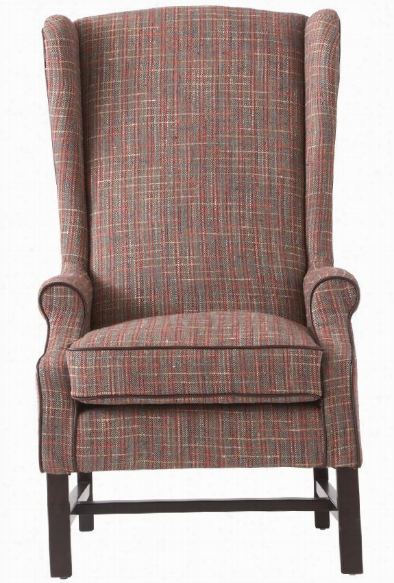 Albert Win Gchair - 47.5""hx27.5""w , Multi Herringbone With Bonded Lea Hter & Brown Piping