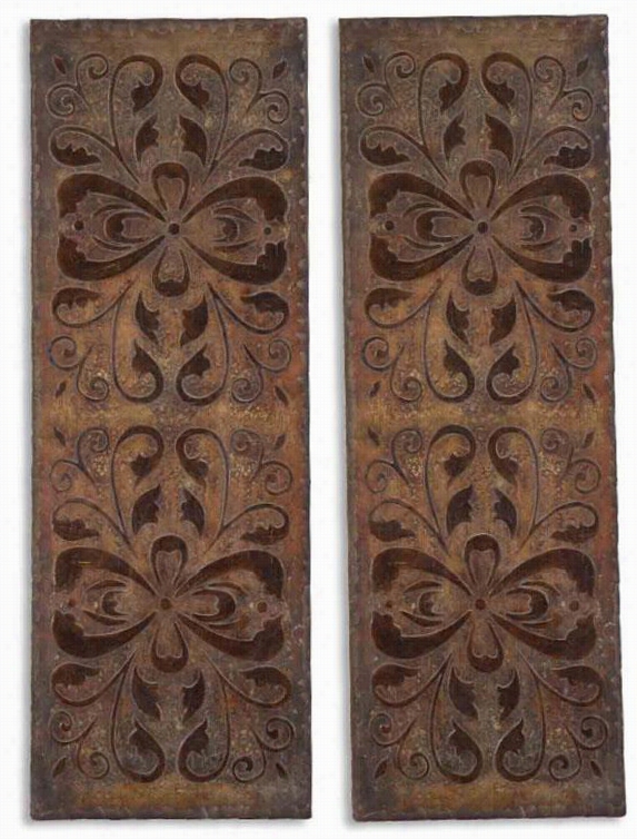 Athens Panels -  Set Oof 2 - Sset/2 41x15 Eac, Brown W/gold