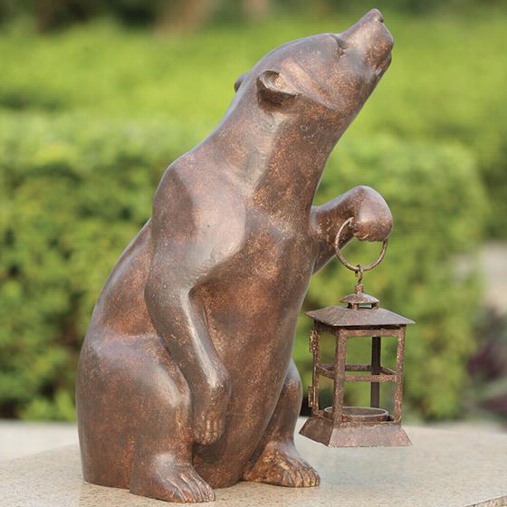 Bear Statue In The Opinion Of Lantern - 17.5""hx12.5""xw""d, Bronze