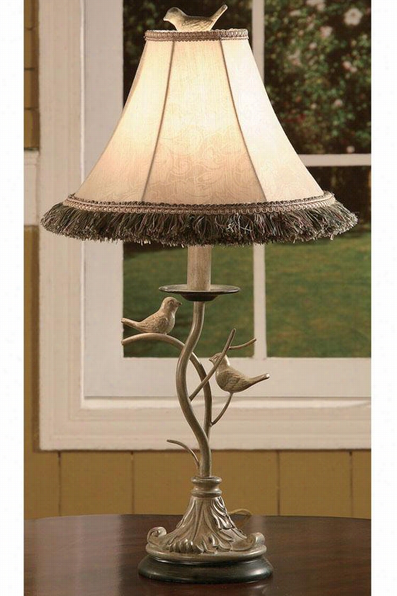 Country Bird Accent Lamp - 25""h, White Washed