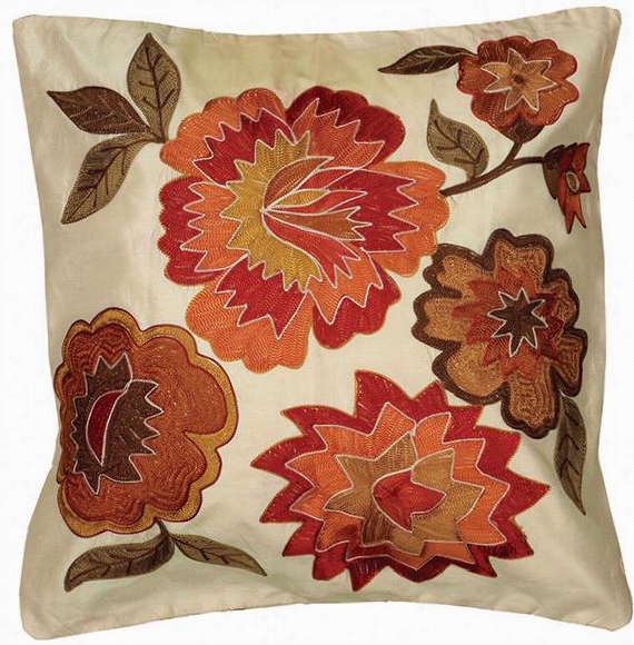 Floral Pillow - 20&q Uot;"squarex20""w, Red/oraange/ivory