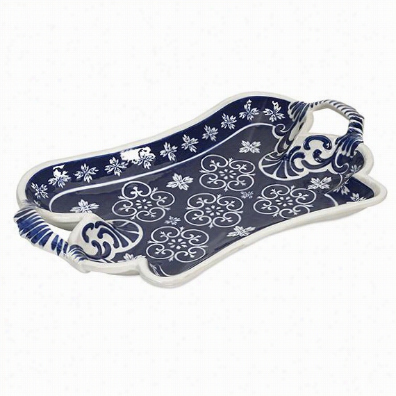 Joya Decorative Ceramic Tray - 20""hx12""wx2.5""d, Blue And White