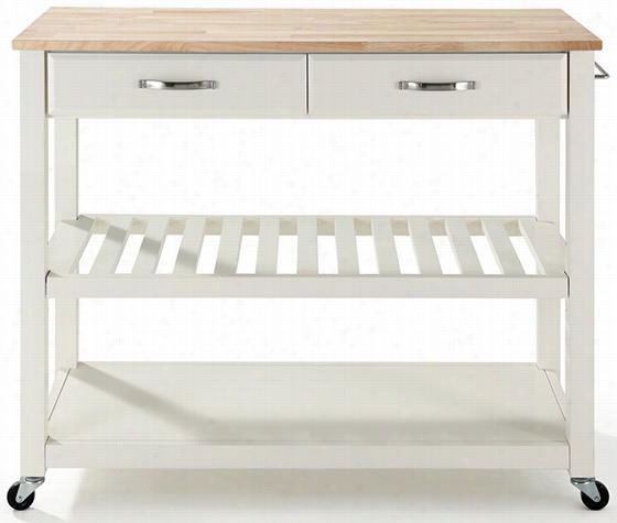 Kitchen Cart With Opfional Discharge  Storage - Butcher Block, White