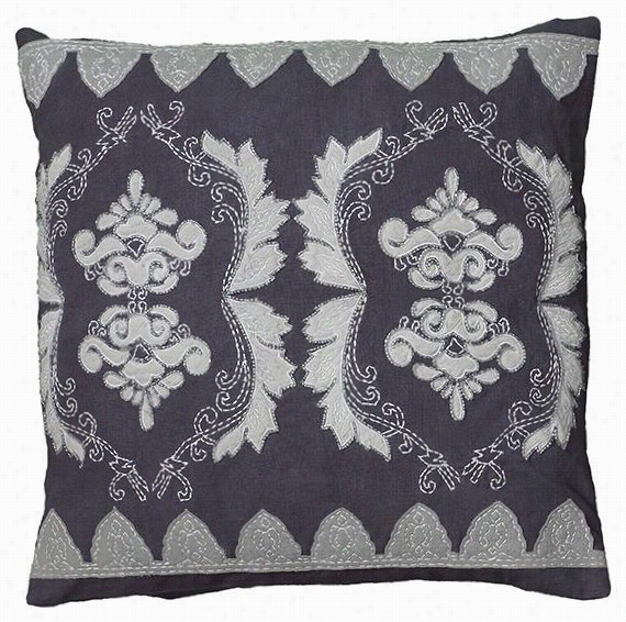 Korba Pillow - 20""hx20""wx3"& Quot;d, Steel  Blue/ivory