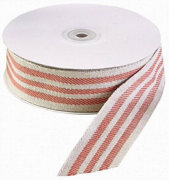 Marth Astewart Living Linen Cadny Stripe Ribbon - 4.25"&wuot;hx4.25""wx4.25&quott;"d, Red