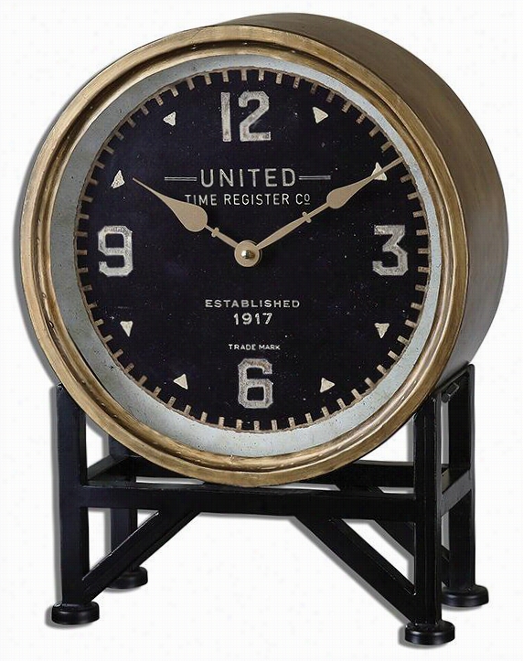Pembrook Table Clock - 16""hx12&quto;"wx5.5""d, Brass And Dark