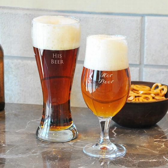 Personalized His And Hers Pilsner Set - 8.25""hx3.5""diameter, Clear