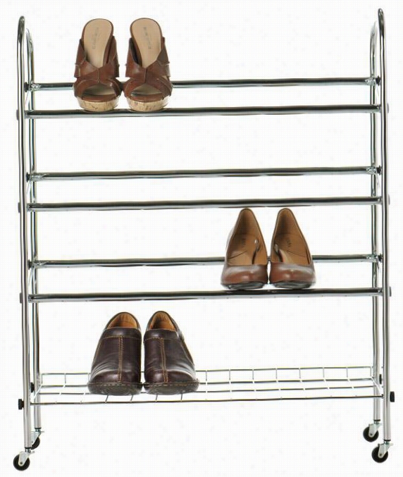 Rolling Shoe Rack - 31""hx25""wx9.5""d, Silvr Chrome