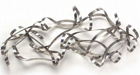 Satin Ribbons Wall Sculpture - 51hx23wx8d, Silver