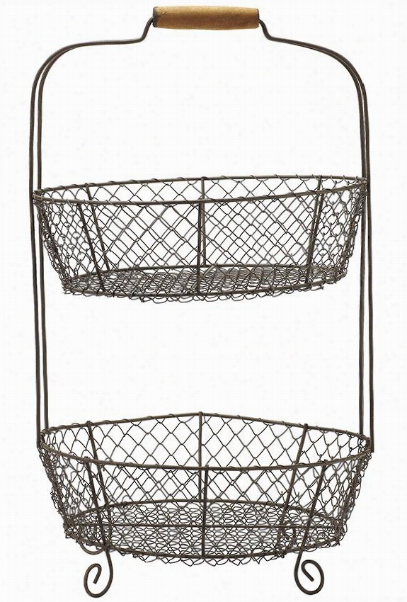 Two-tier Wire Basket - 21""hx12""diameter, Steel Grau