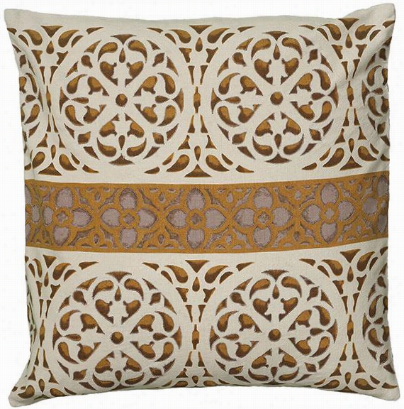 Alice Scroll Pillow  - 18""squaer, Ivory/brone