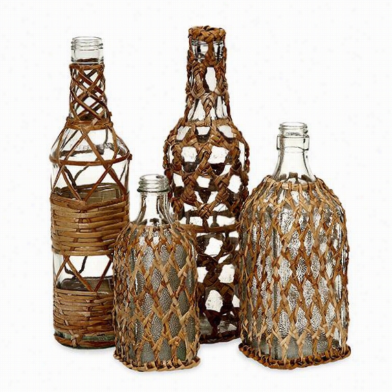 Almira Rattan Glass Bottles  Set Of 4 -set Of 4, Natural/clear