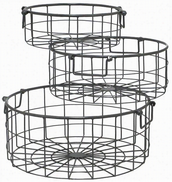Callum Round Metal Baskets-  Set Of 3-  Set//3, Gray