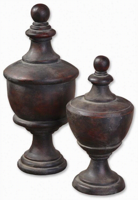 Catania Finials - Set Of 2 - Set O F Two, Maroon