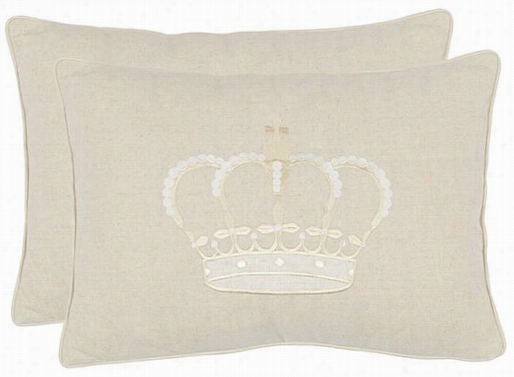 Crown Embroidered Lumbar Pillows - Set Of 2 - Set Of 2, Ivory