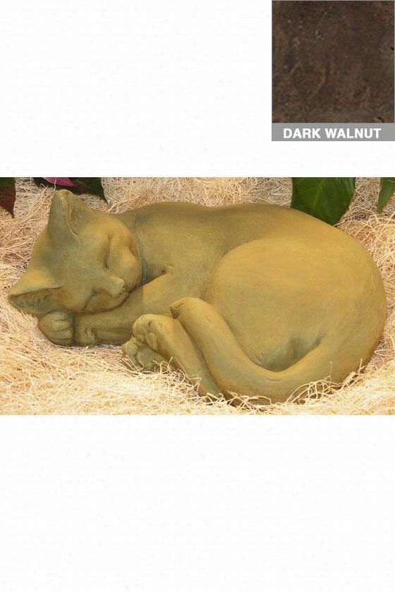 Curled Cat Statue - Large - 5hx12wx10d, Brown Wood